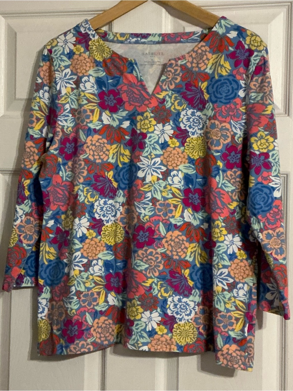 Talbots Floral V-Neck Long Sleeve Tunic Top